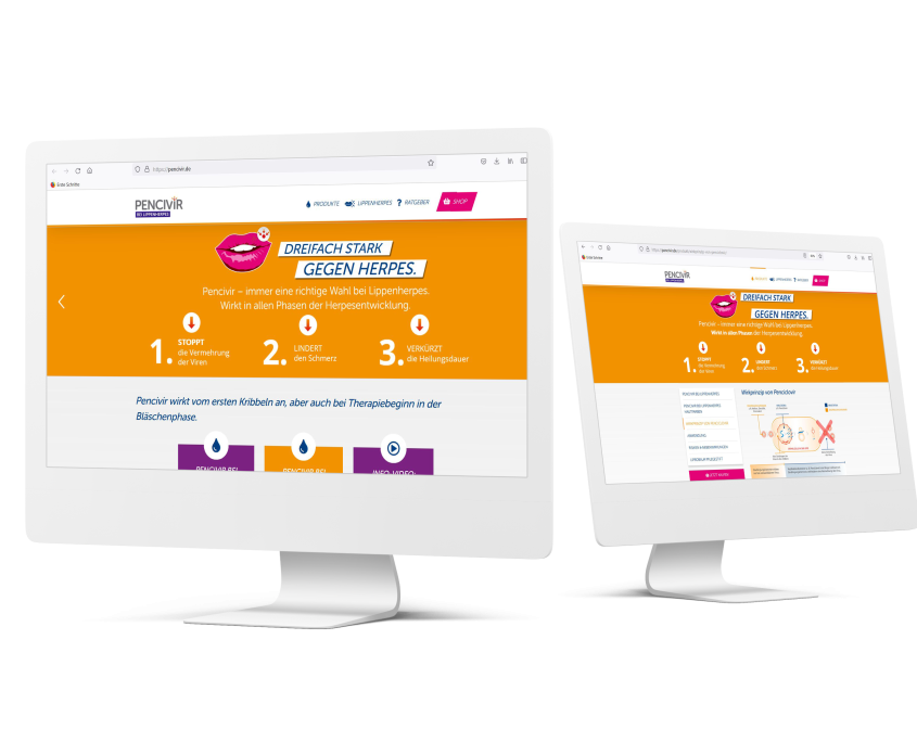 Bildschirm mit Darstellung der Website von Fenivir bzw. Pencivir als Beispiel für das interimistische Product Management in der DACH-Region